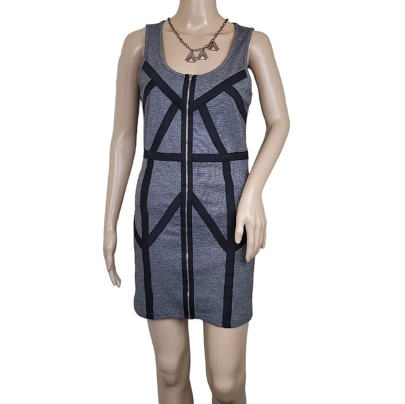 Forever 21 Black Grey Bondage Zip Cocktail Dress - Picture 1 of 4